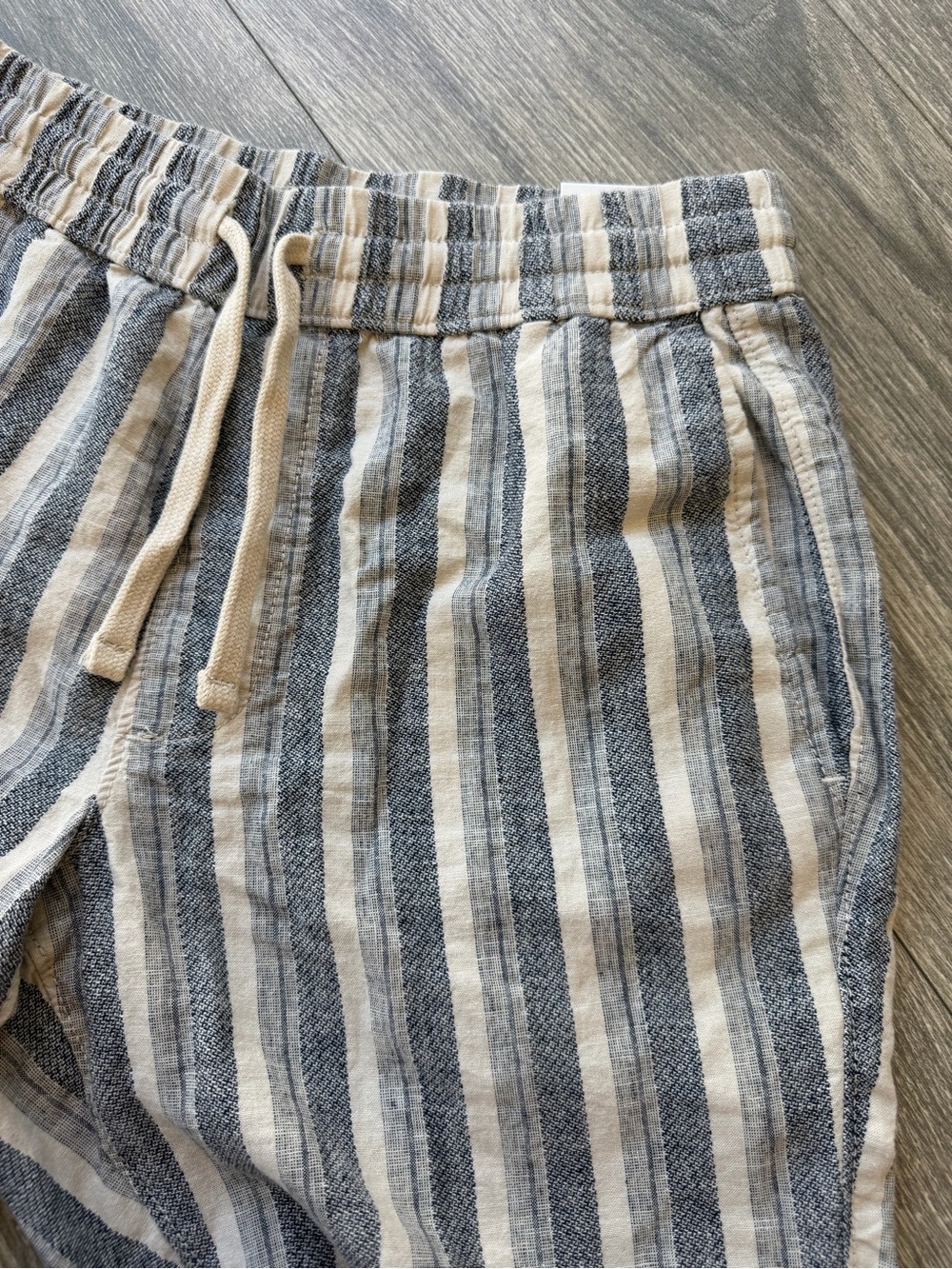 Men's Blue and White Striped Swim Trunks with Drawstring - Picture 2 of 5
